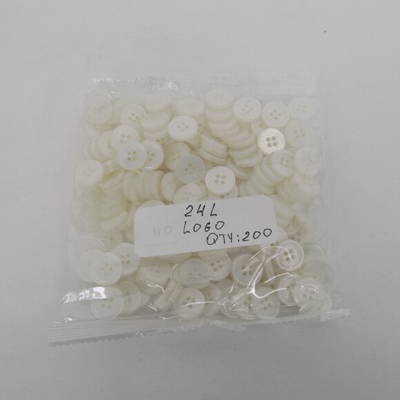 White Pearl 4 hole 24L Button 5/8" 15.3mm 200 package Flat Opaque Dennis Logo - Picture 3 of 4